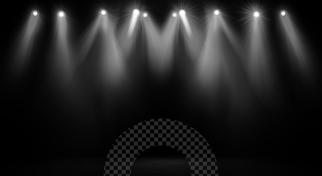 a stage with lights and a sign that says  fireworks  on the bottom