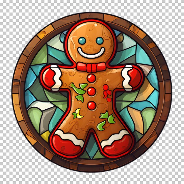 PSD stained glass gingerbread cookies rounded sticker isolated on transparent background