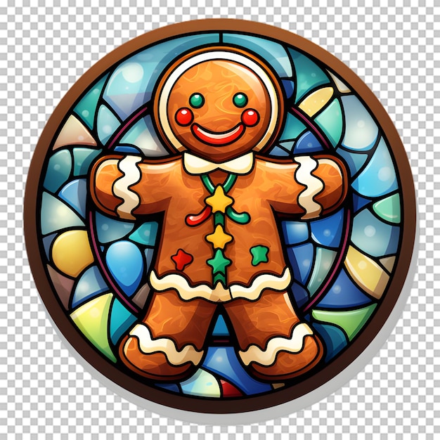 PSD stained glass gingerbread cookies sticker isolated on transparent background