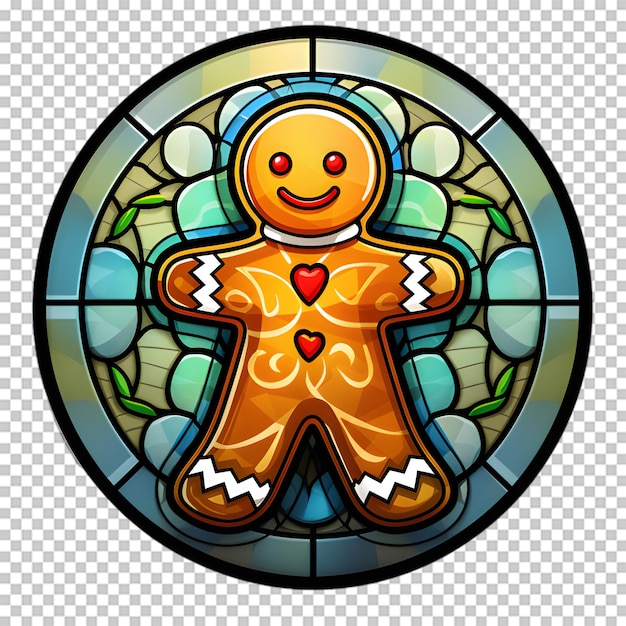 PSD stained glass gingerbread cookies sticker isolated on transparent background