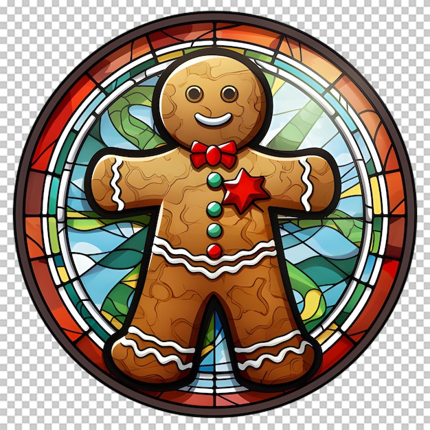 PSD stained glass gingerbread cookies sticker isolated on transparent background