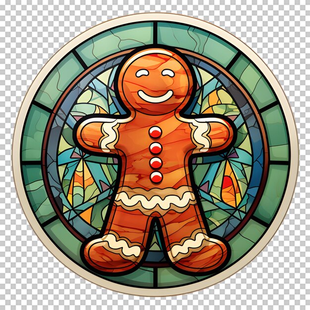 Stained glass gingerbread cookies sticker isolated on transparent background