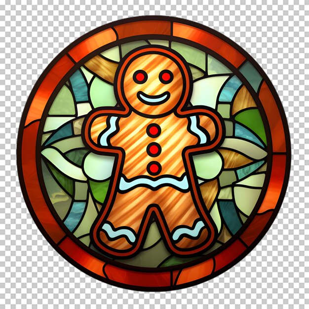 Stained glass gingerbread cookies sticker isolated on transparent background