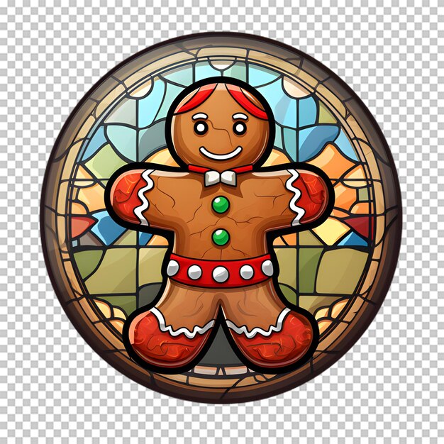 PSD stained glass gingerbread cookies sticker isolated on transparent background