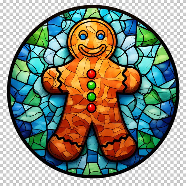 PSD stained glass gingerbread cookies sticker isolated on transparent background