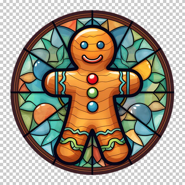 PSD stained glass gingerbread cookies sticker isolated on transparent background