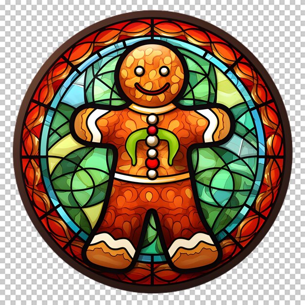 Stained glass gingerbread cookies sticker isolated on transparent background
