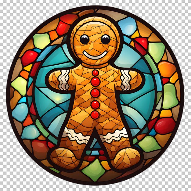 Stained glass gingerbread cookies sticker isolated on transparent background