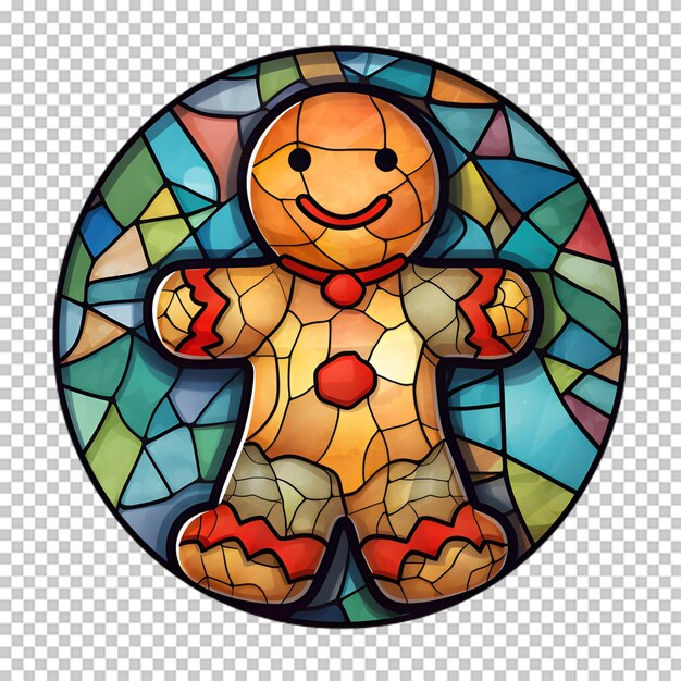 PSD stained glass gingerbread cookies sticker isolated on transparent background