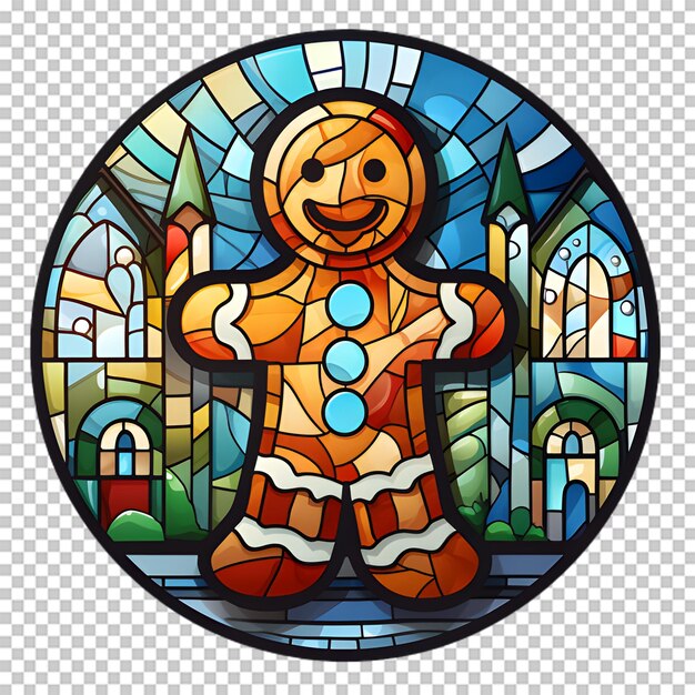 Stained glass gingerbread cookies sticker isolated on transparent background