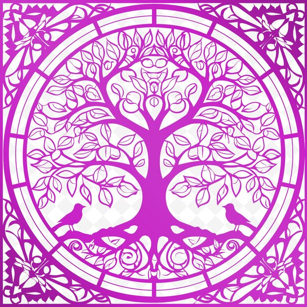 Stained glass window outline met tree of life design en b illustration frames decor collectie