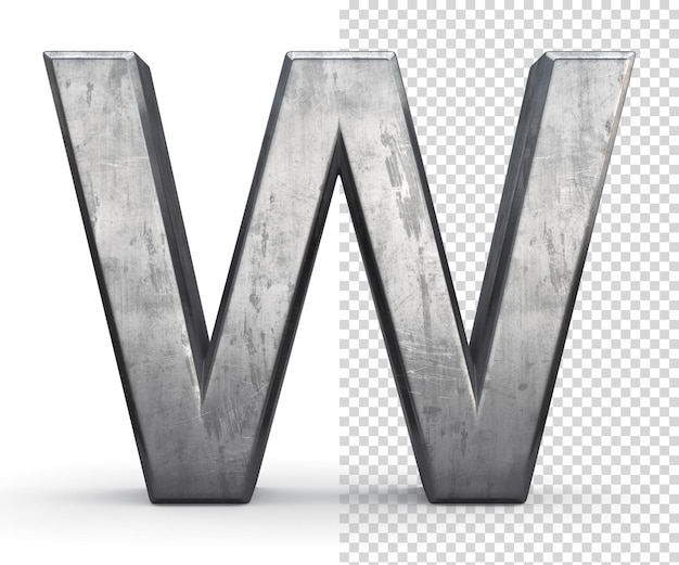 Stained steel letter W 3d rendering