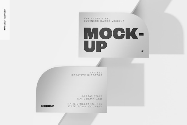 Stainless Steel Business Cards Mockup, Top View