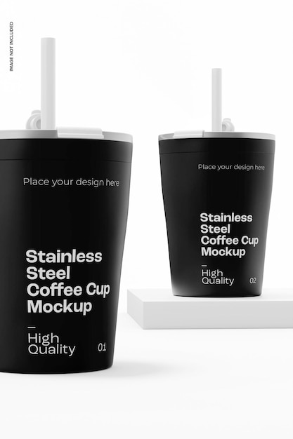 PSD 스테인레스 스틸 커피 컵 모형, 클로즈업