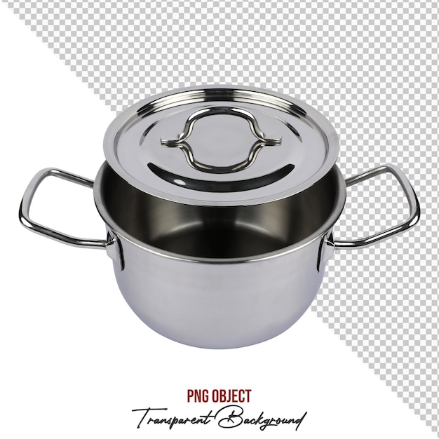 stainless steel cooking pot pan with lid and handles isolated on transparent background