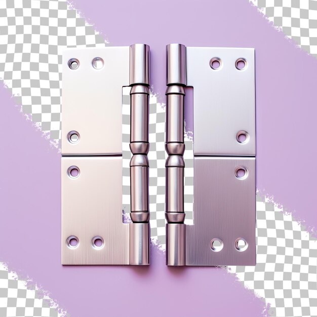 Stainless steel door hinges mounted on a transparent background