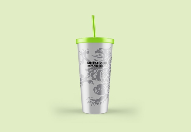 PSD stainless steel travel cup mockup 3d render