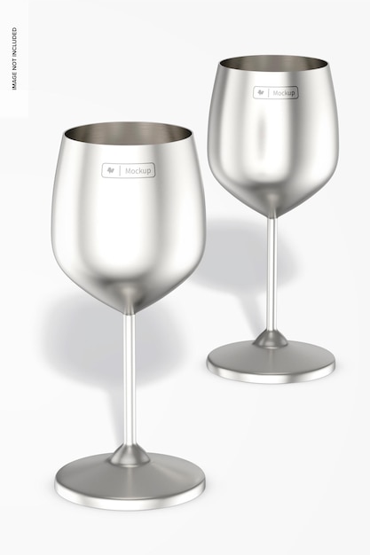 Stainless steel wine glasses mockup