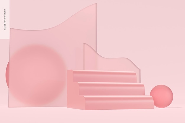 PSD stair pink podium mockup, left view