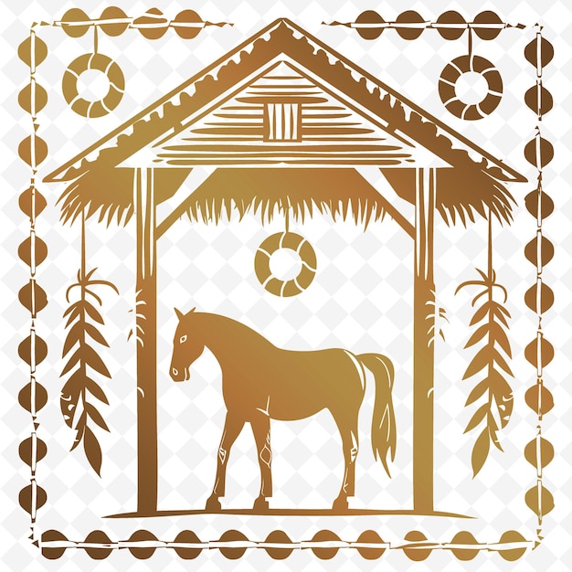 PSD stajnia z hayloft outline z hayloft ramą i koń co ilustracja ramy kolekcja dekoracji