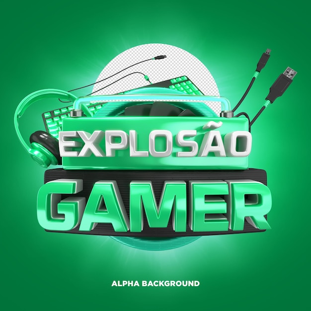 PSD stamp 3d explosion gamer