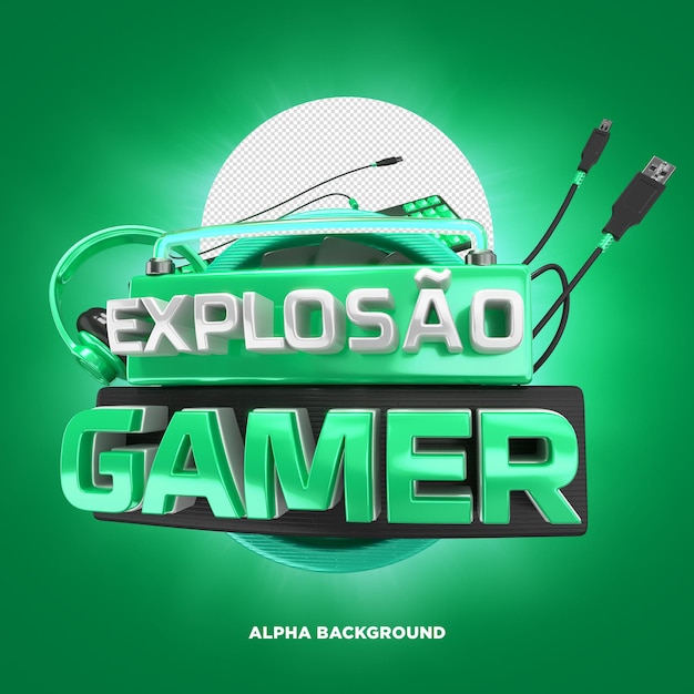 PSD stamp 3d explosion gamer