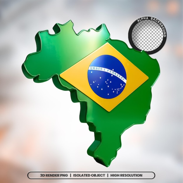 stamp 3d render map brazil flag element icon psd png