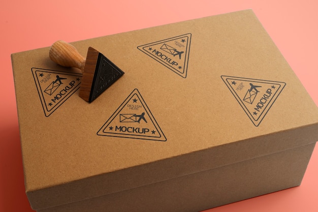 PSD stamp on a box mockup design