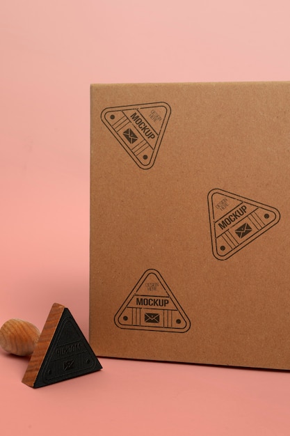 PSD stamp on a box mockup design