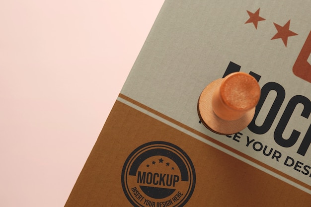 PSD stamp on a box mockup design