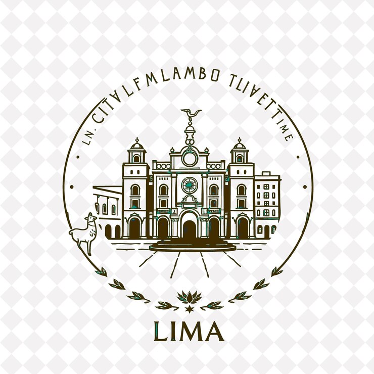 PSD stamp lima city with monochrome periwinkle color plaza mayor decoration textured canvas effect llam