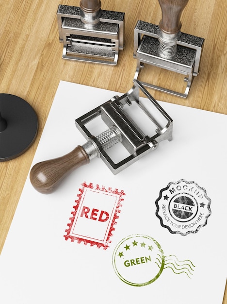 PSD stamp mockup on white paper