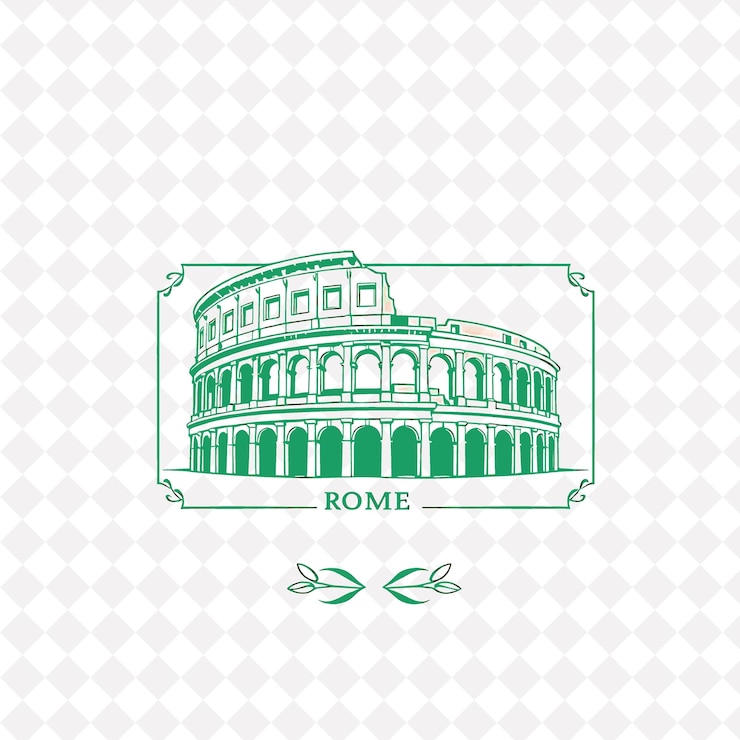 PSD stamp rome city with monochrome terracotta color colosseum decoration sepia tone effect olive branc