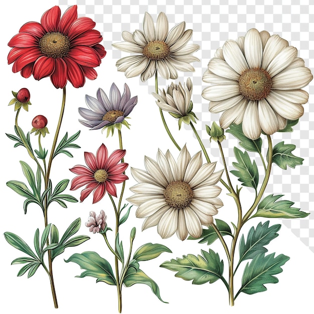 PSD stamperia daisy flowers vintage clipart set transparent