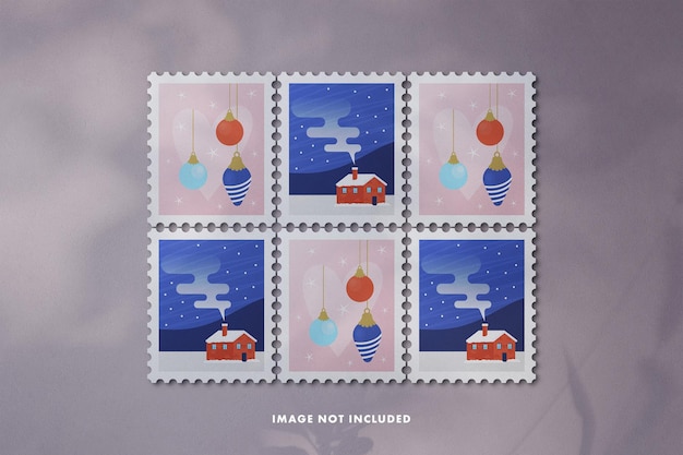 Stamps mockup scene with shadow overlay