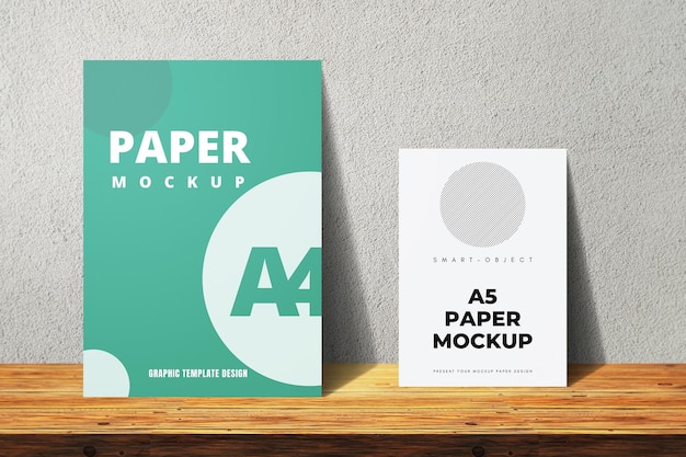 Stand a4 and a5 paper mockup on grey texture background