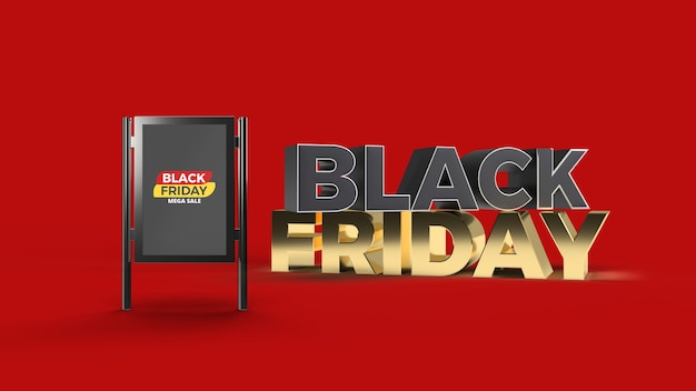 PSD stand sign mockup with 3d rendered black friday text