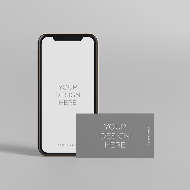 Подставка для смартфона макет с визиткой вид спереди