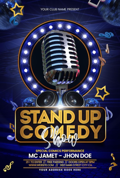 PSD stand up comedy lub podcast show flyer szablon