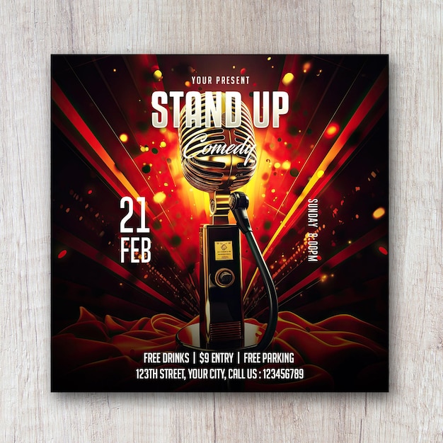 PSD stand up comedy square flyer social media design banner post