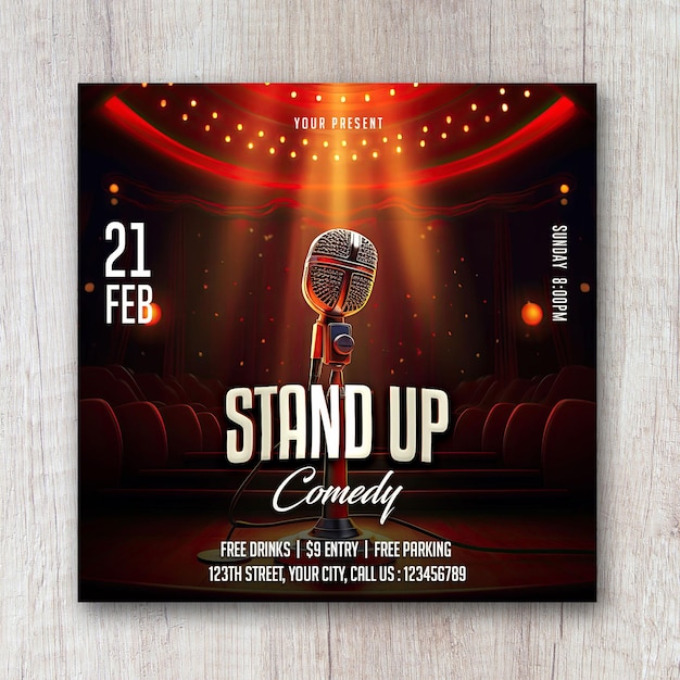 Stand up comedy square flyer social media post banner