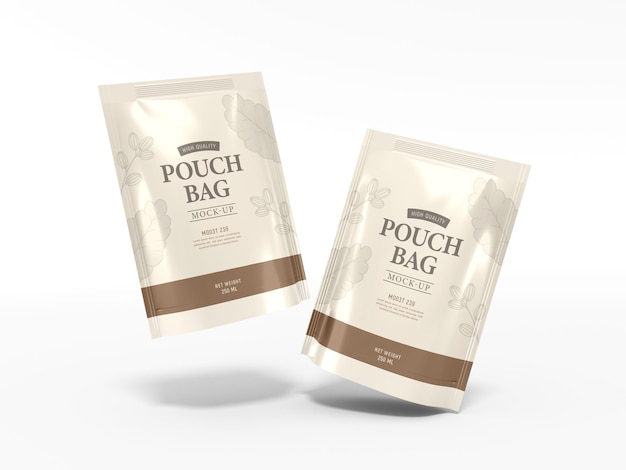 PSD stand up glossy foil pouch bag mockup