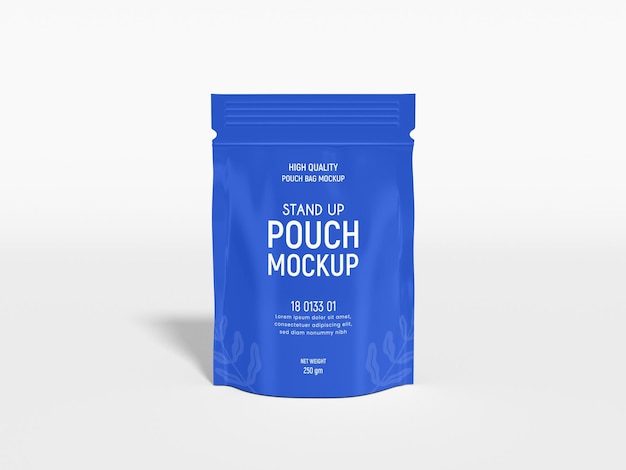 PSD stand up glossy foil pouch bag packaging mockup