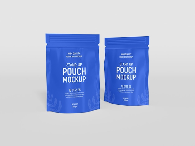 Stand up glossy foil pouch bag packaging mockup