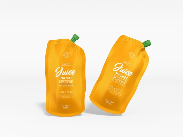 Stand up glossy plastic spout pouch juice pack branding mockup