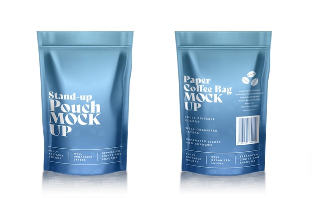 Stand up pouch bag mockup for coffee bag packaging psd template