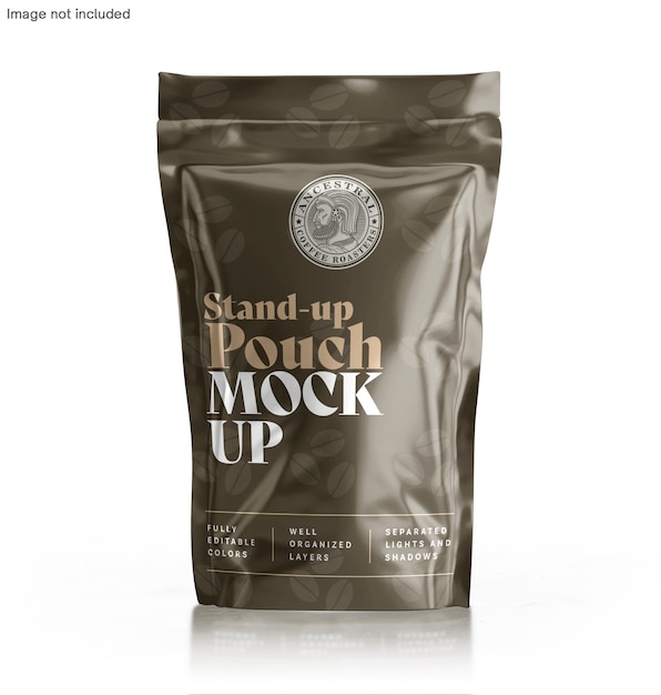 Stand up pouch bag mockup for coffee bag packaging psd template