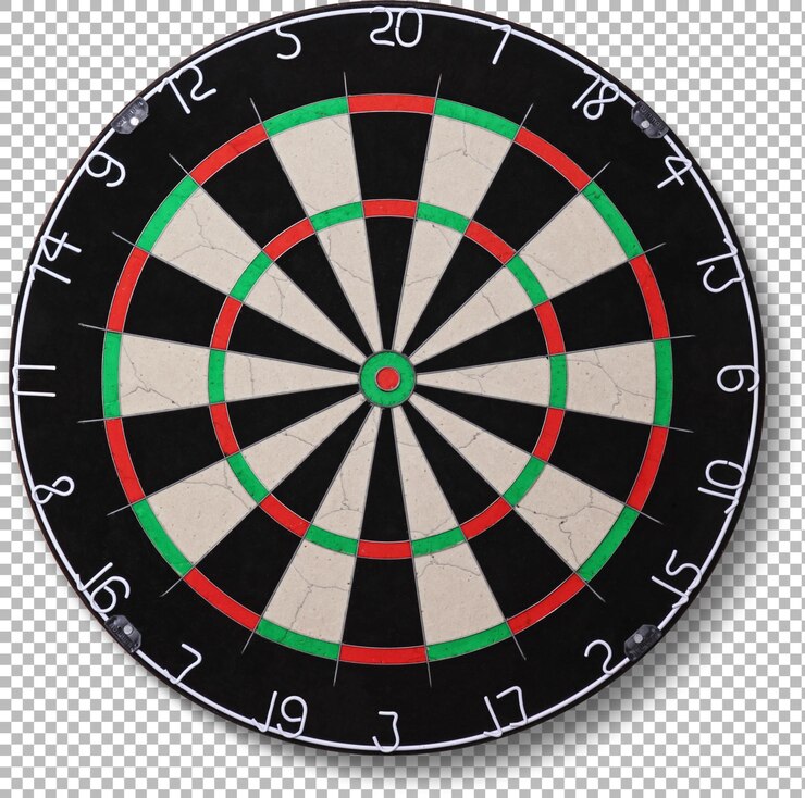 PSD a standard dartboard featuring numbered segments in black red and green colors used for playing darts