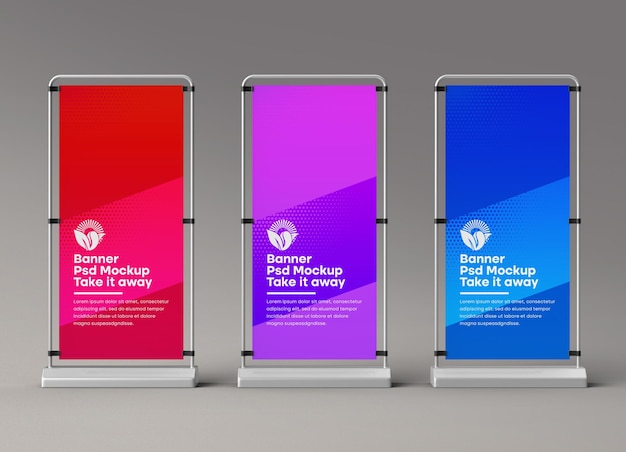 Standing advertising roll up banner mockup