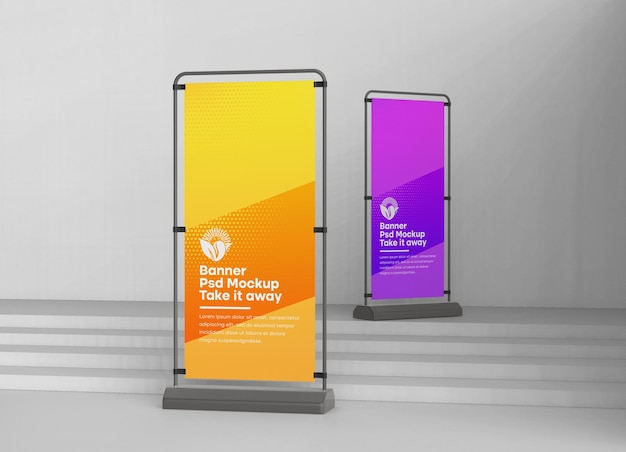 Standing advertising roll up banner mockup